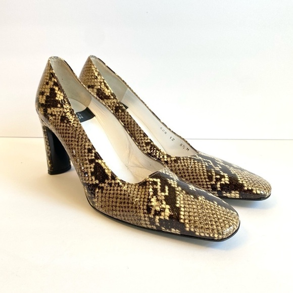Charles Jourdan Paris Snakeskin Pumps Vintage Reptile Print Leather Heels 8.5 - Picture 2 of 11